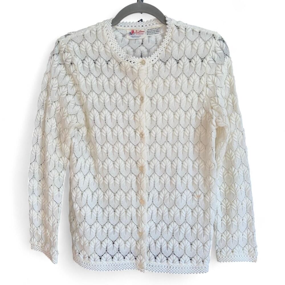 Vintage Americana Knit Leaf Pattern Cardigan size M